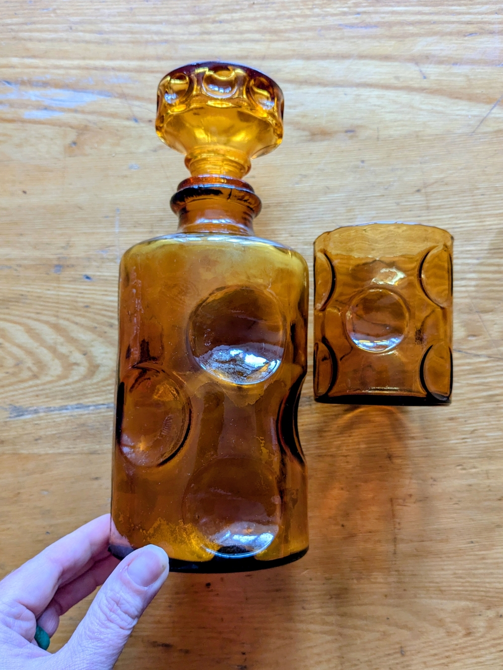 Amber Glass MCM Decanter and Tumbler Set